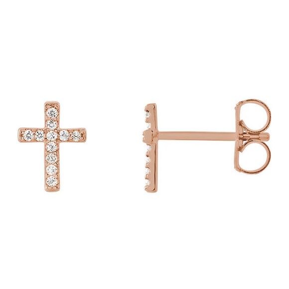 6 x 8mm 14k Rose Gold .06 CTW (G-H I1) Diamond Tiny Cross Earrings